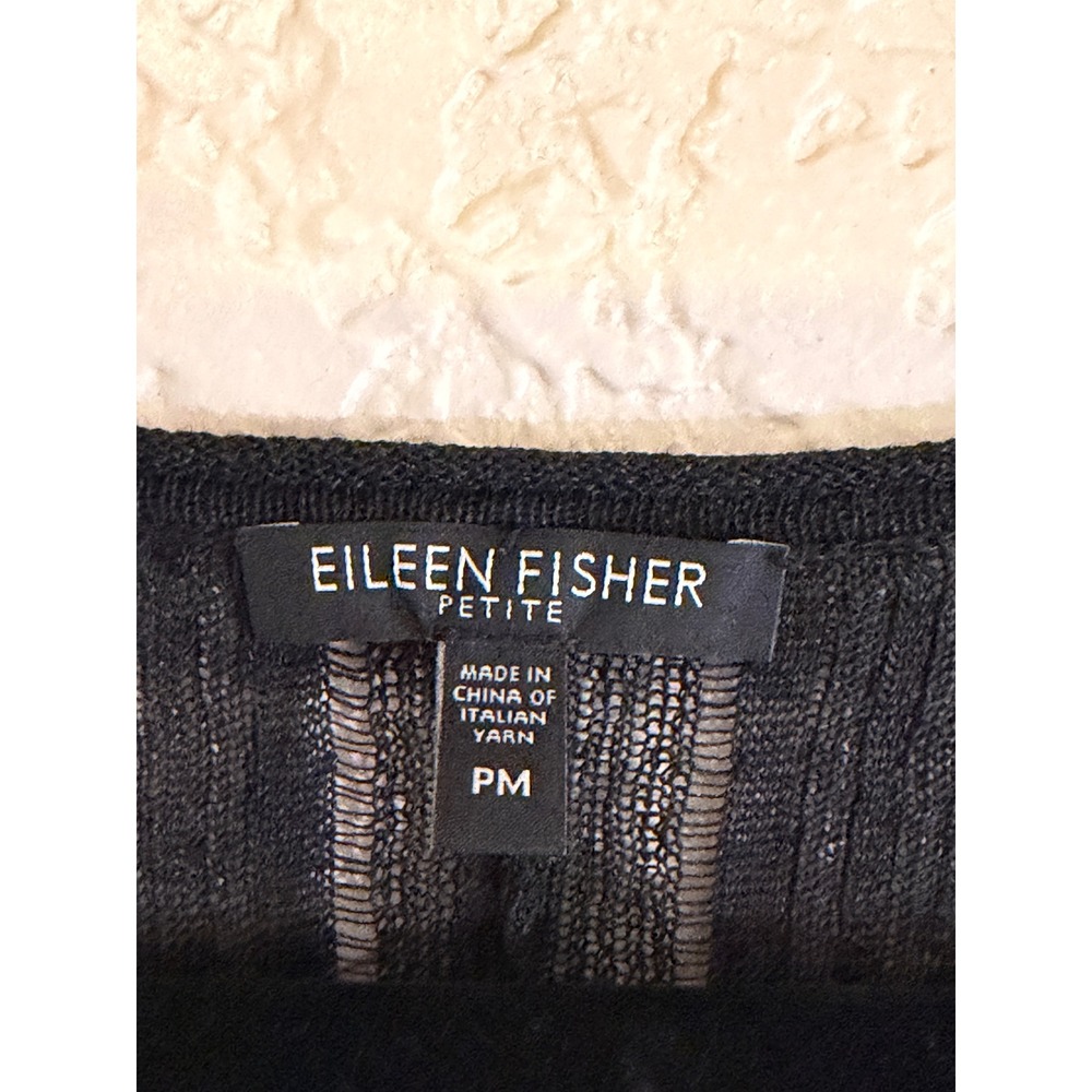 Eileen Fisher Ribbed Tank Top Womens PM Black Italian Yarn Sheer Layering Shell - Picture 6 of 8